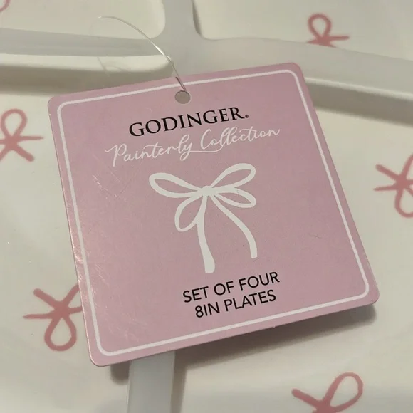 Pink Scallop Bow - Coquette Godinger Set of Four 8 Inch Plates - Picture 3 of 4